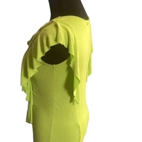 Alberto Makali Lime Green Ruffle Tunic with Decorative Zipper Detail, Size Small - Picture 6 of 12